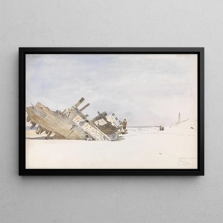 Willem Anthonie van Deventer - Wrakhout op het strand van Renesse te SchouwenDuivenland.webp