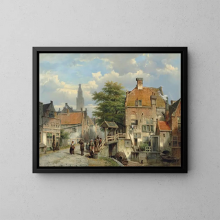 Willem Koekkoek - Figures on a bridge by a Dutch canal.webp
