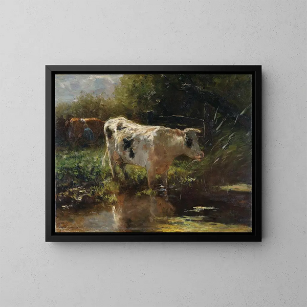 Vache près d'un fossé - Willem Maris — kehystetty taideteos seinällä