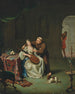Tartuffe ja Elmire Damisin, Orgonin pojan, yllättämänä - Willem van Mieris — näkymä teoksesta