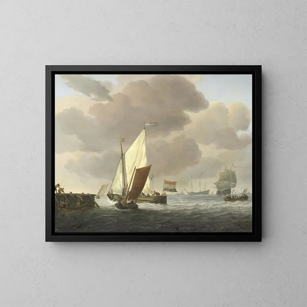 Bateaux près de la côte par temps venteux - Willem van de Velde le Jeune — kehystetty taideteos seinällä