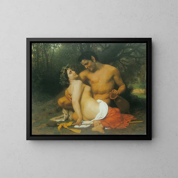 Faune et Bacchante - William Bouguereau — kehystetty taideteos seinällä