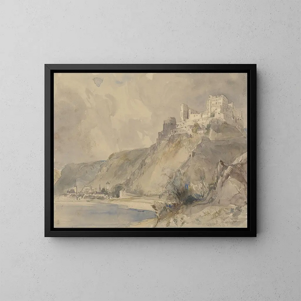 Rheinfels ja Saint-Goar - William Callow — kehystetty taideteos seinällä
