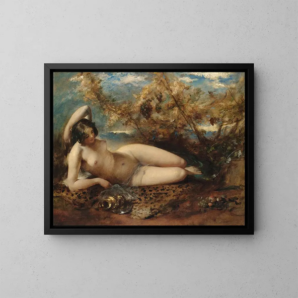 Nuori nainen makaa karvamatolla - William Etty — kehystetty taideteos seinällä