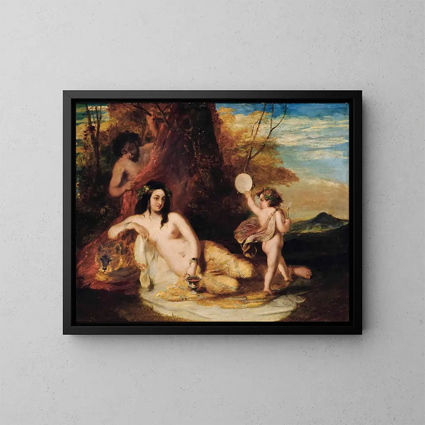 Satyre espionnant une nymphe allongée - William Etty — kehystetty taideteos seinällä