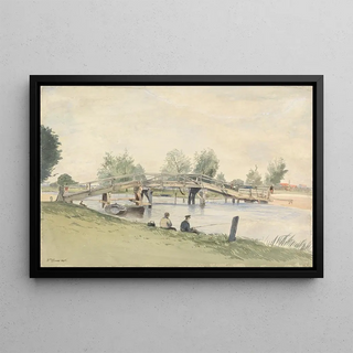 William Evans of Eton - A Rustic Bridge over the Thames Anglers on the River Bank.webp