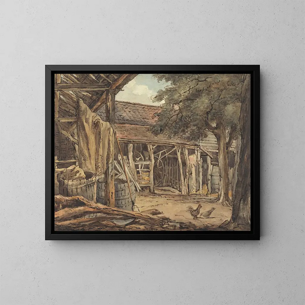 Une cour de ferme - William Henry Hunt — kehystetty taideteos seinällä