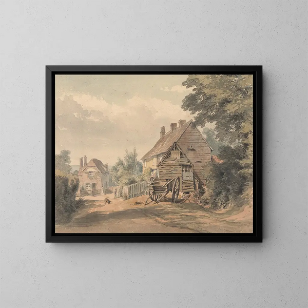 Une rue dans un village de campagne - William Henry Hunt — kehystetty taideteos seinällä