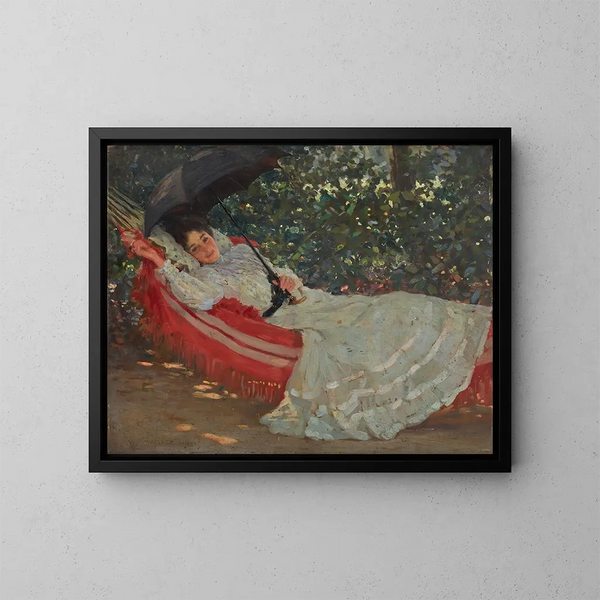 Le hamac rouge - William Henry Margetson — kehystetty taideteos seinällä
