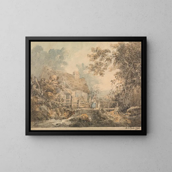 Cottage et ponton - William Henry Pyne — kehystetty taideteos seinällä