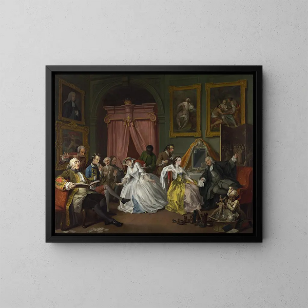 Le Mariage à la mode 4: La Toilette - William Hogarth — kehystetty taideteos seinällä