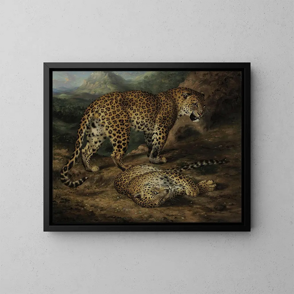 Kaksi leopardia - William Huggins — kehystetty taideteos seinällä
