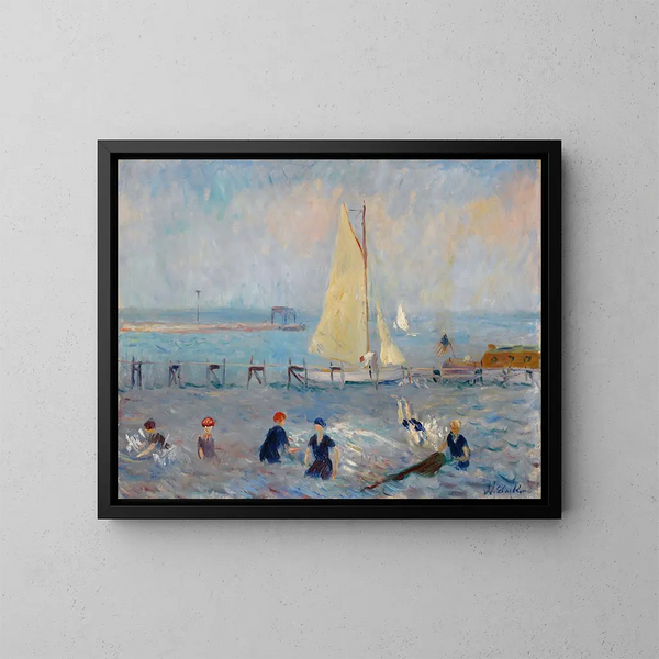 Merimaisema kuudella uimarilla Bellportissa - William James Glackens — kehystetty taideteos seinällä
