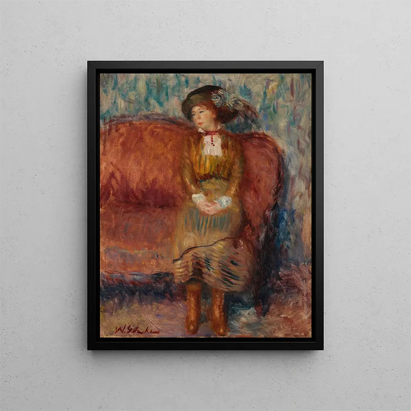 William James Glackens - Woman Seated on Red Sofa.webp