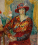 Naisten maalaus punaisessa puserossa ja tulppaanien kanssa - William James Glackens — näkymä teoksesta
