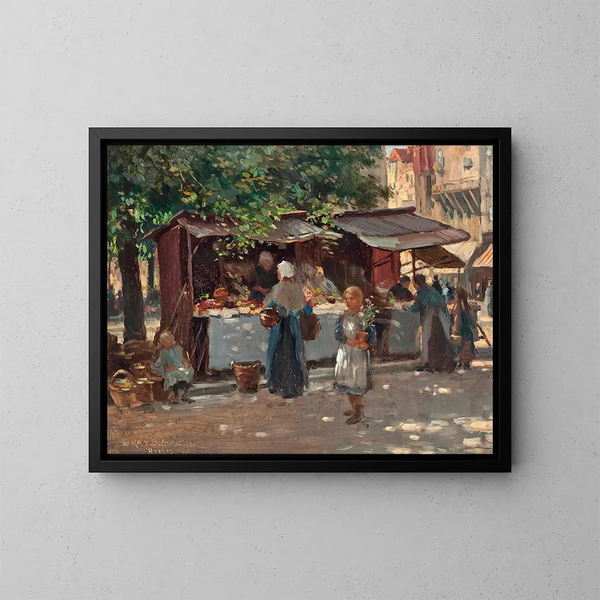 Päivämarkkinat Brugesissa - William Kay Blacklock — kehystetty taideteos seinällä