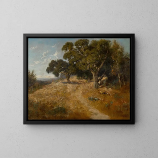 Sentier à travers les chênes de Californie - William Keith — kehystetty taideteos seinällä