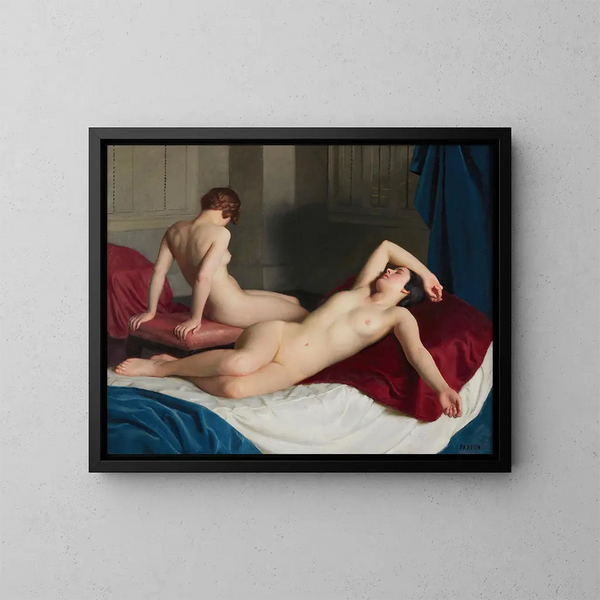 Sisätiloissa kahden alaston - William McGregor Paxton — kehystetty taideteos seinällä