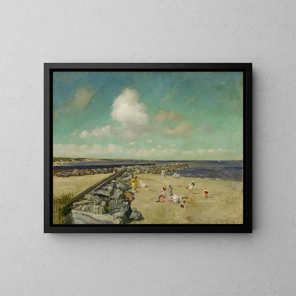 Shinnecockin aamu-maalauksen aallonmurtajalla - William Merritt Chase — kehystetty taideteos seinällä