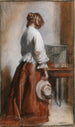 Nainen lintuhäkin kanssa - William Orpen — näkymä teoksesta