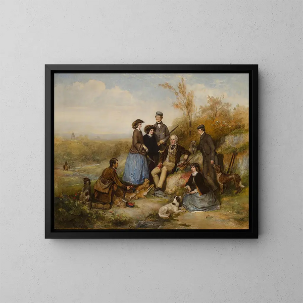 La Partie de chasse - William Powell Frith — kehystetty taideteos seinällä