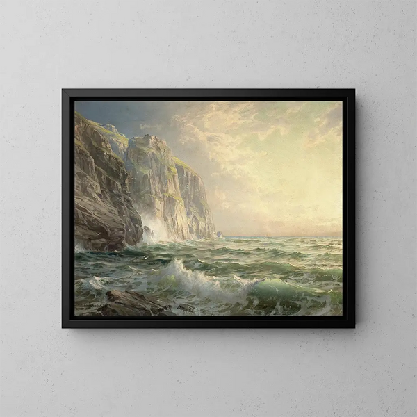 William Trost Richardsin Cornwallin myrskyisistä kallioista ja merestä - Reproduktion — kehystetty taideteos seinällä