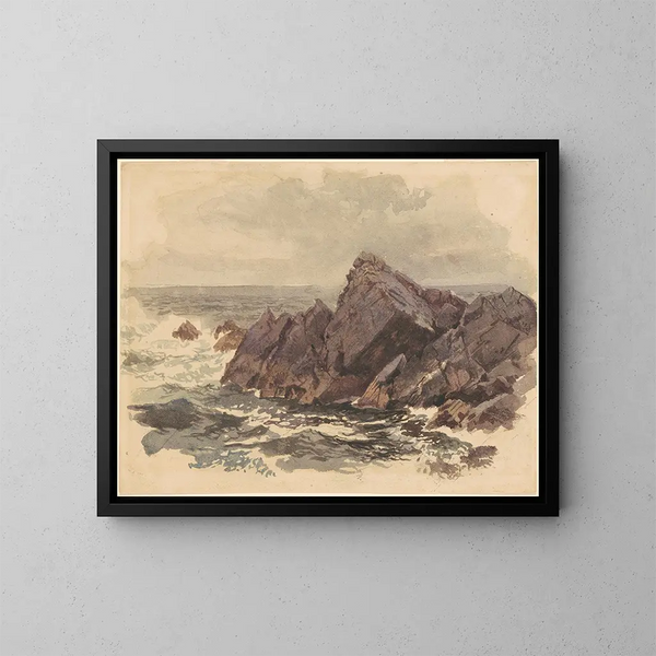 Merimaalauksia kalliiden kanssa - William Trost Richards — kehystetty taideteos seinällä