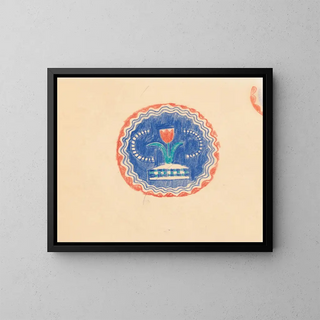 Croquis divers pour dessus de table en marqueterie avec motif floral bleu et orange - Winold Reiss — kehystetty taideteos seinällä