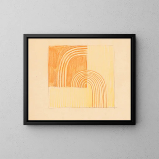 Croquis divers pour dessus de table en marqueterie avec motif géométrique orange ja keltainen - Winold Reiss — kehystetty taideteos seinällä