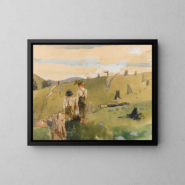 Poikia mäellä - Winslow Homer — kehystetty taideteos seinällä