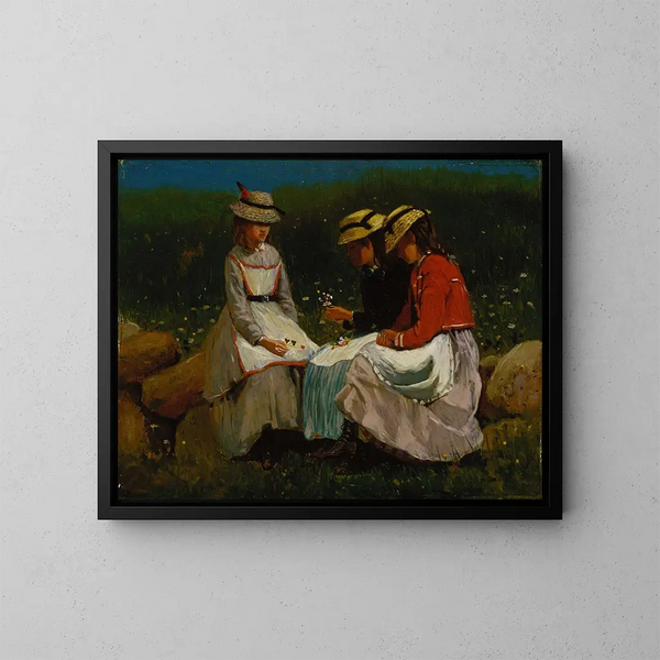 Tytöt maisemassa - Winslow Homer — kehystetty taideteos seinällä