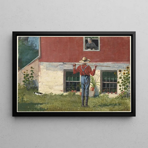 Puutarhassa Rustiikkinen paviljonki - Winslow Homer — kehystetty taideteos seinällä
