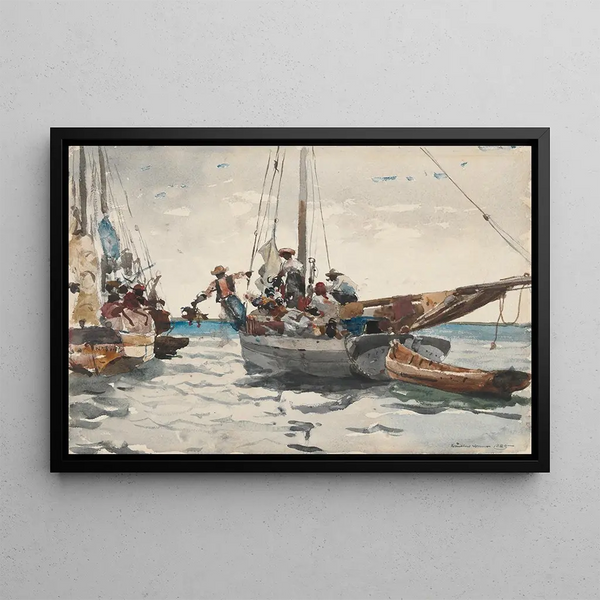 Nassau-markkinakohtauksen maalaus - Winslow Homer — kehystetty taideteos seinällä