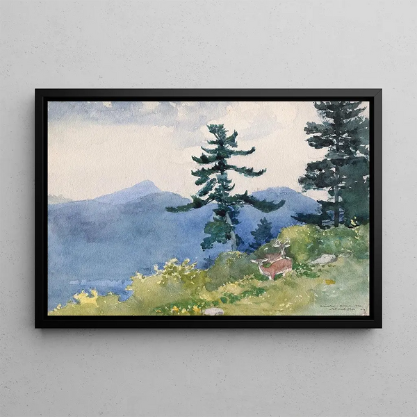 North Woods Club, Adirondacks: keskeytynyt keskustelu - Winslow Homer — kehystetty taideteos seinällä