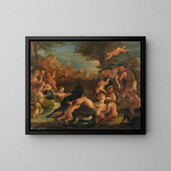 Bacchanale avec le Silène ivre - Atelier de Luca Giordano — kehystetty taideteos seinällä