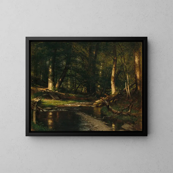 Le ruisseau dans les bois - Worthington Whittredge — kehystetty taideteos seinällä