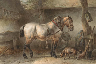 Wouterus Verschuur - Paard en hond in een stal.webp