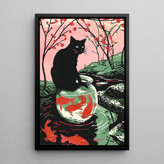 Tableau Chat et Bocal à Poissons