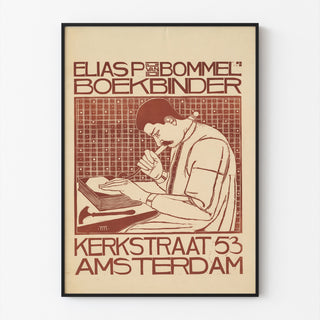 Art nouveau -juliste – Elias van Bommel – Theo Molkenboer, ohuessa kehyksessä vaalealla seinällä.