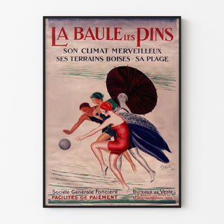 Bretagne-vintag-juliste – La Baule-les-Pins, ohutkehyksessä vaalealla seinällä.