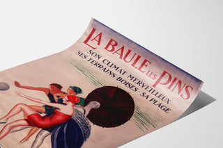 Bretagne-vintag-juliste – La Baule-les-Pins, esitetty kaartuvalla arkilla perspektiivissä.