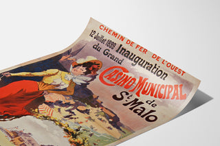Vintage-juliste Bretagne – Saint-Malo, kasinon avajaiset, esitetty käyryllä arkilla perspektiivistä nähtynä.