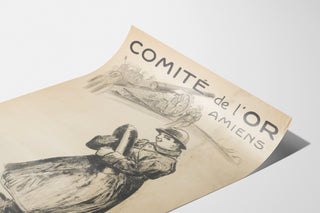 Historiallinen juliste – Amiens, Comité de l’Or – Abel-Truchet, kaartuvalla paperilla perspektiivistä nähtynä.