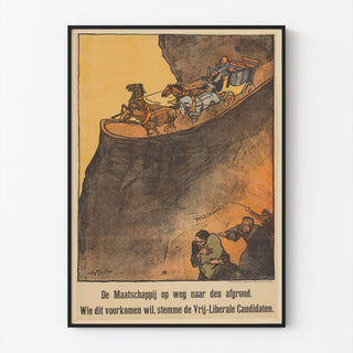 Vintage-poliittinen juliste – Liberaalien vaalit, 1918 – Sluiter, ohuessa kehyksessä vaalealla seinällä.