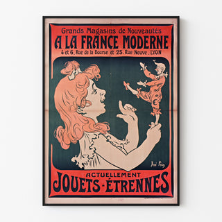 Vintage-mainosjuliste À la France moderne, Lyon, ohueen kehykseen kehystettynä vaalealla seinällä.
