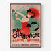 Vintage-mainosjuliste Champagne Damery-Épernay, ohut kehys vaalealla seinällä.