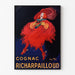 Vintage-mainosjuliste Cognac Richarpailloud, esillä ohuessa kehyksessä vaalealla seinällä.