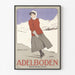 Sveitsin vintageseinäjuliste – Adelboden – Carlo Pellegrini, 1905, esitetty ohuessa kehyksessä vaalealla seinällä.