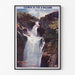 Vintagematkailujuliste – Gimel, la Grande Cascade, ohuessa kehyksessä vaalealla seinällä.