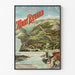 Vintage-juliste Aix-les-Bains, Mont-Revard, hammaspyöräjuna, ohueen kehykseen kehystettynä vaalealla seinällä.